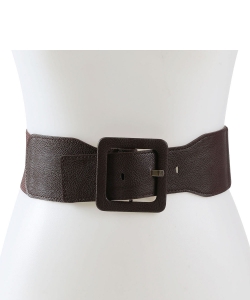 Square Buckle Faux Leather Fashion Belt BT320033 BROWN